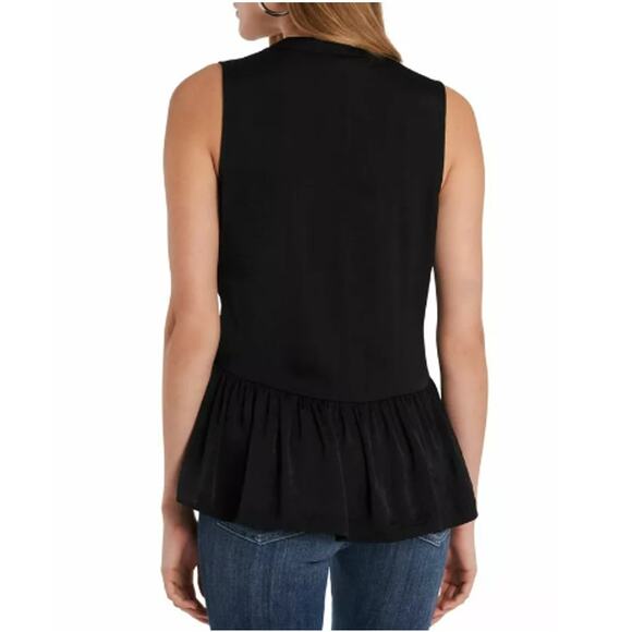 New ~ VINCE CAMUTO Women's Black Ruffled Sleeveless V Neck Peplum Top Size XS - Picture 2 of 7